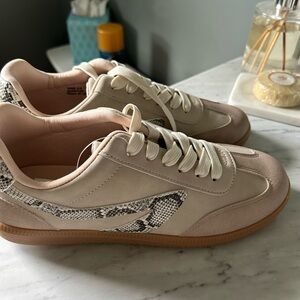 Dolce Vita Beige and Snake Print Sneakers- all the rage Animal Print Style